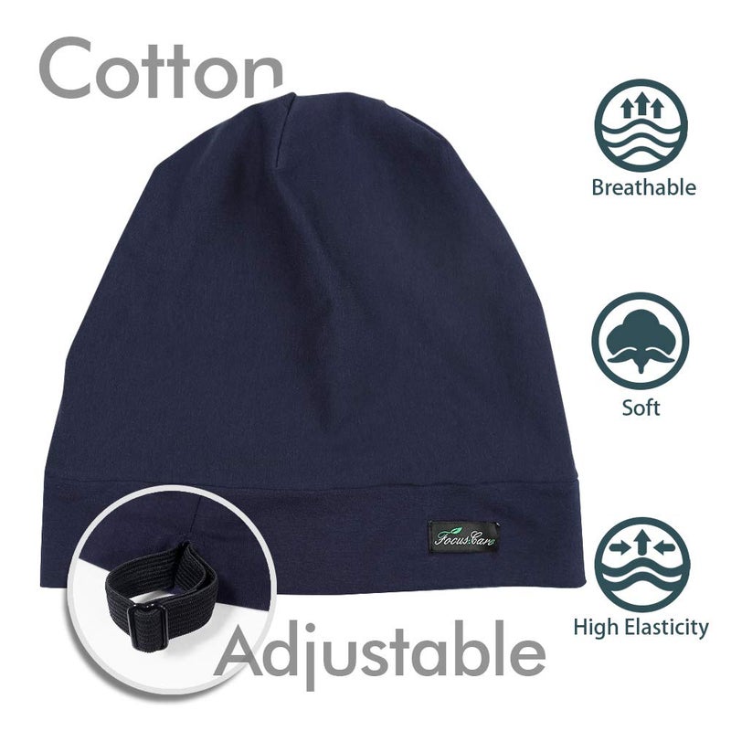 FocusCare Adjustable Sleep Hats,Silk Satin Lining Protect Curly Hair Extra Large Navy - Image 2